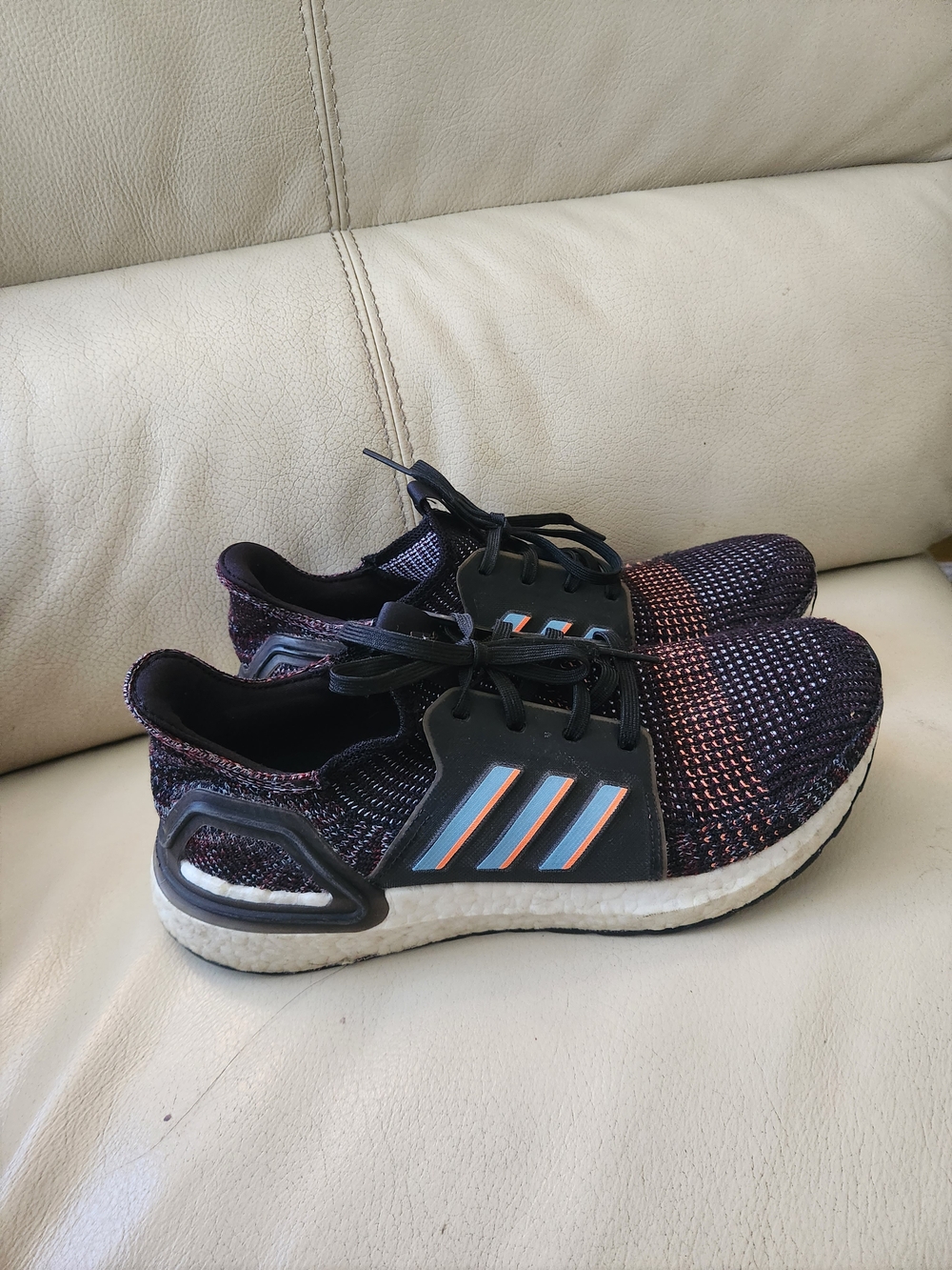 adidas Purple Knit Sneakers with Orange and Light Blue Stripes